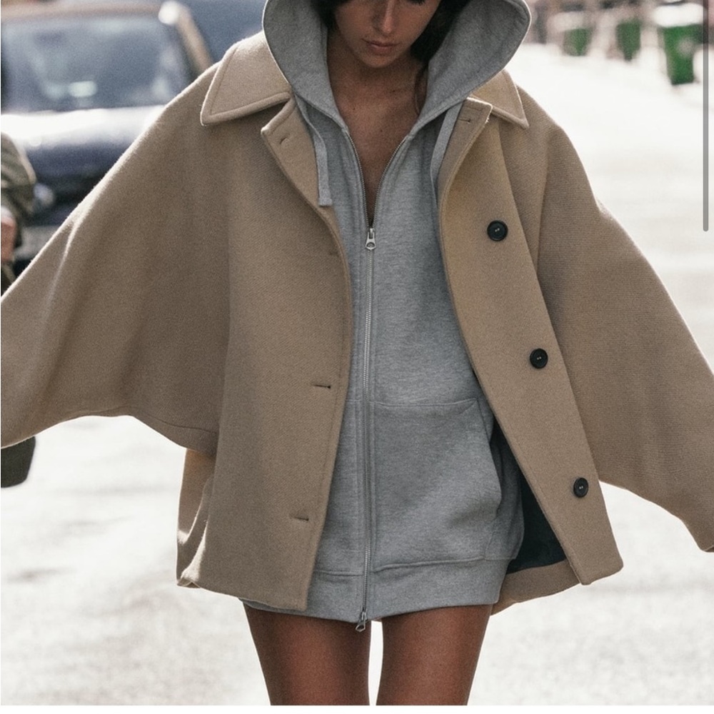 Zara cropped oversized wool coat camel tan - Picture 8 of 17
